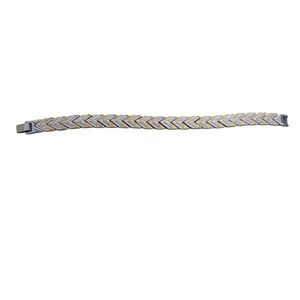 Magnetic Therapy Bracelet Unisex 8in Chevron V-Link Silver Gold Two-Tone EUC